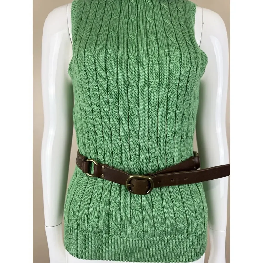 Lucky Brand Women’s Brown Leather Belt Boho Chic Brass Studs Buckle 28
